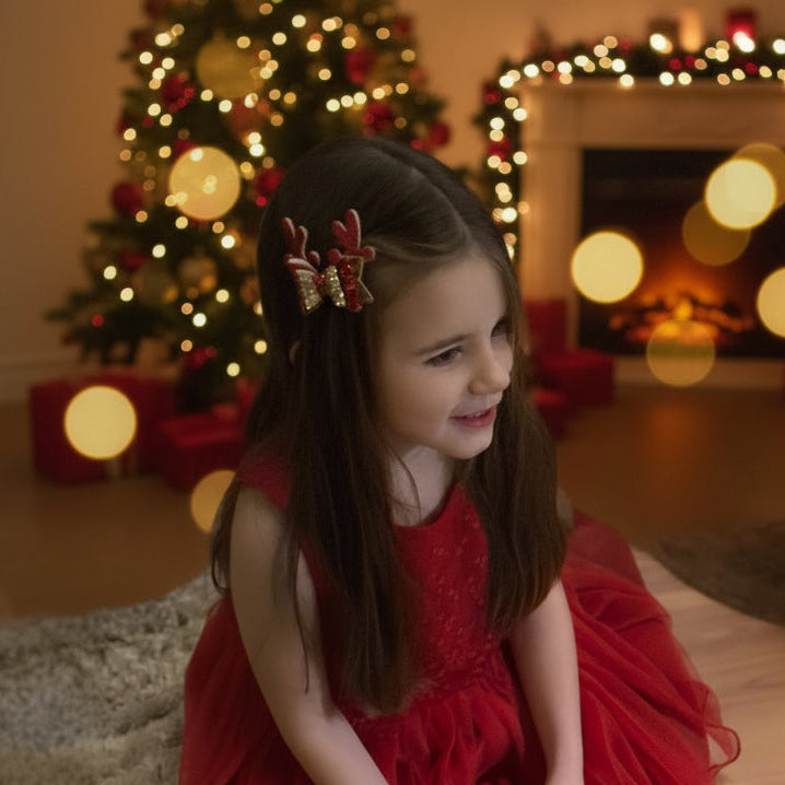 Reindeer Hair Bow – Christmas Holiday Bow for Girls | Miss May