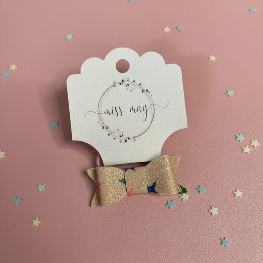 cream pink stars hair bow for babies