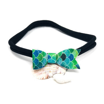 mermaid scale nylon headband faux leather bow baby headband soft stretchy girls hair accessory