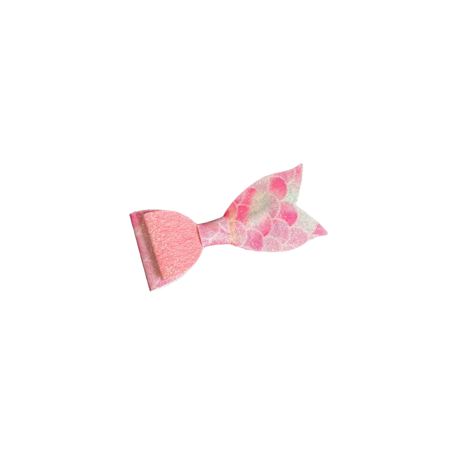 pink mermaid tail faux leather hair bow clip glitter girls hair accessory