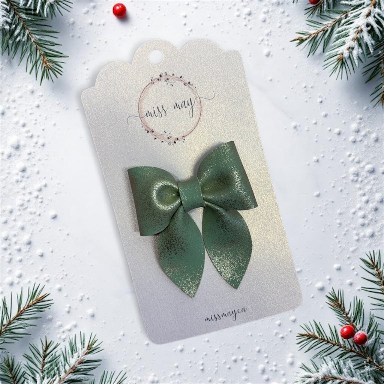 Festive Mint Green Glitter Bow – Christmas Holiday Hair Bow for Girls | Miss May