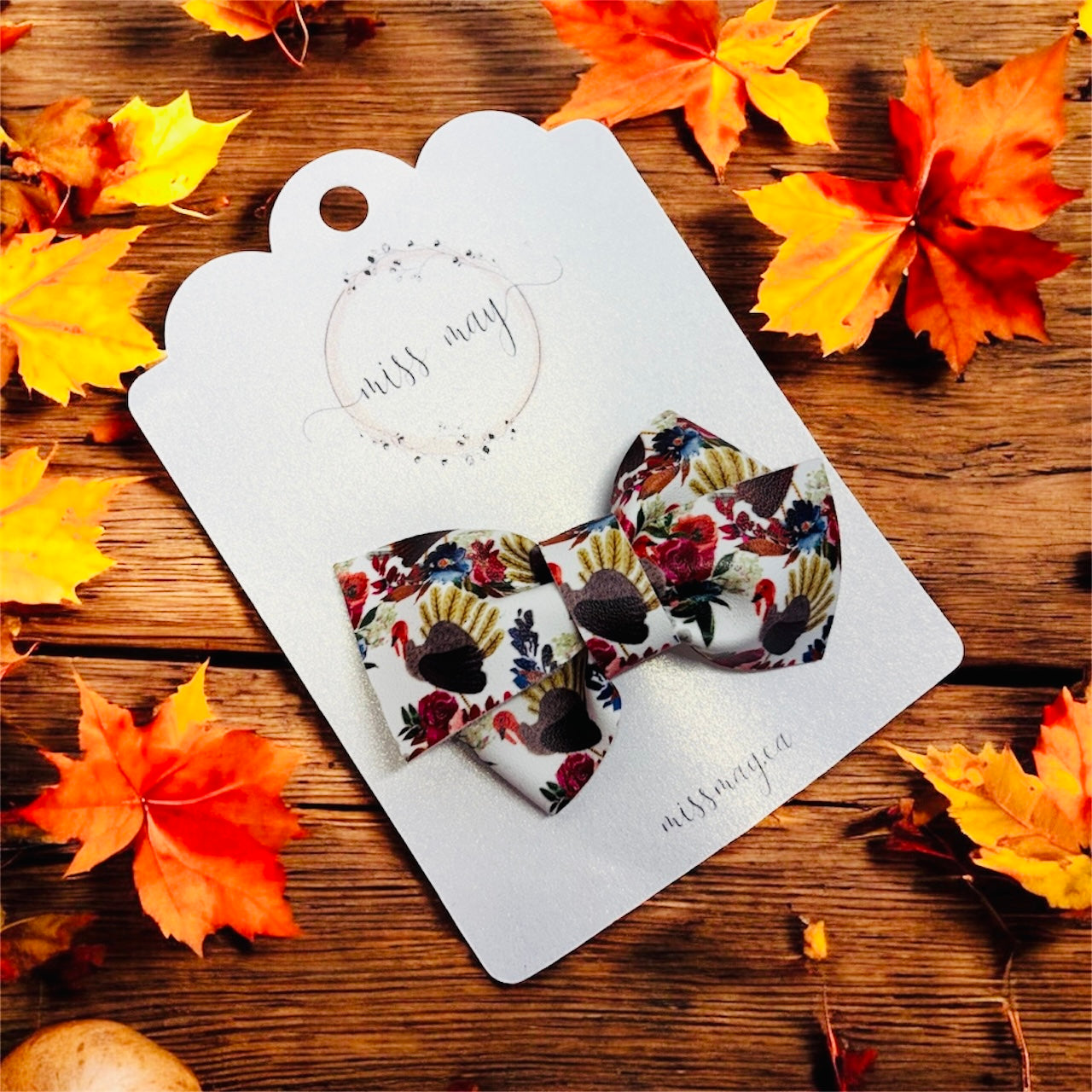 Turkey Floral Hair Bow – Christmas Holiday Bow for Girls | Miss May