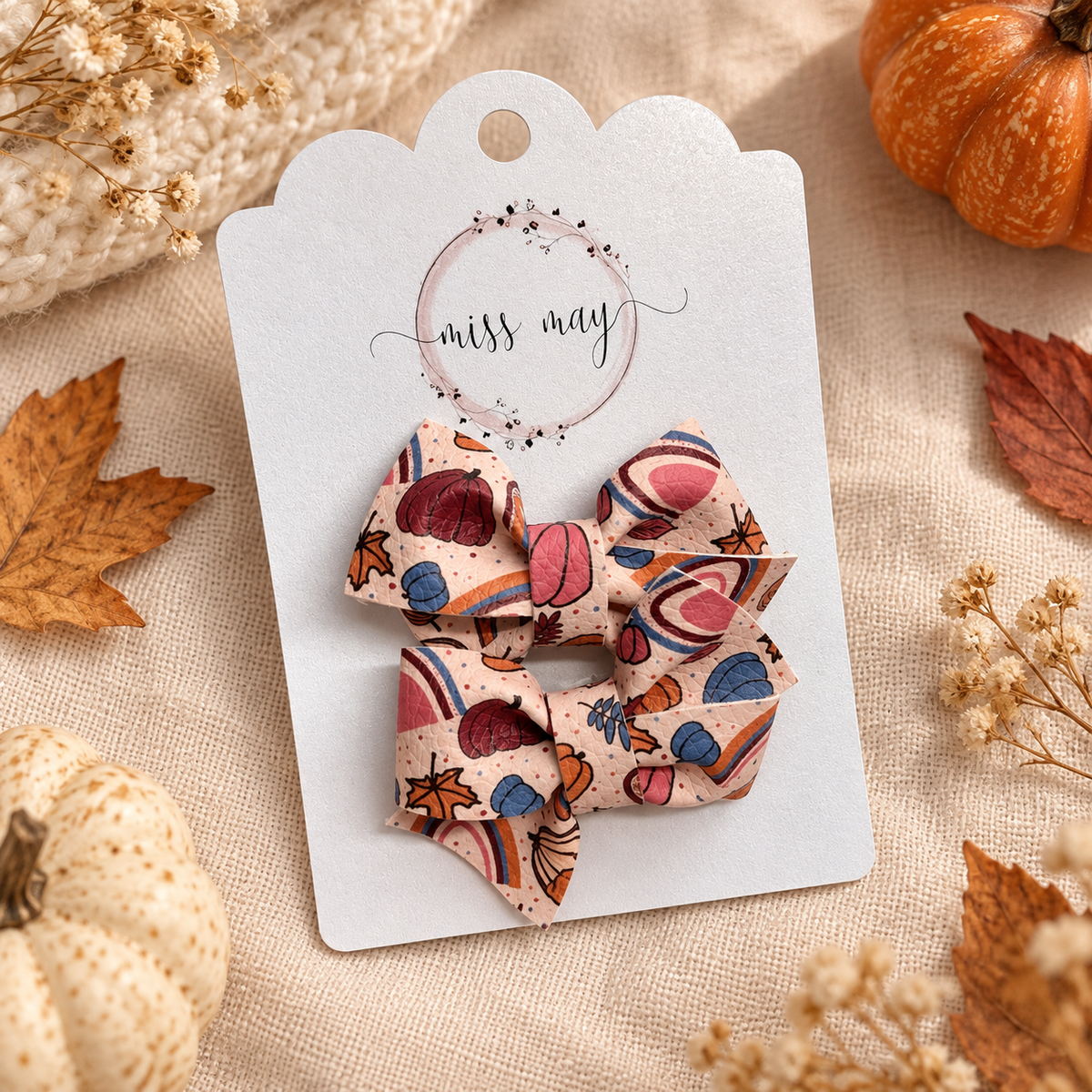 Pumpkin Floral Rainbow Pigtail Bows — Limited Edition Pair