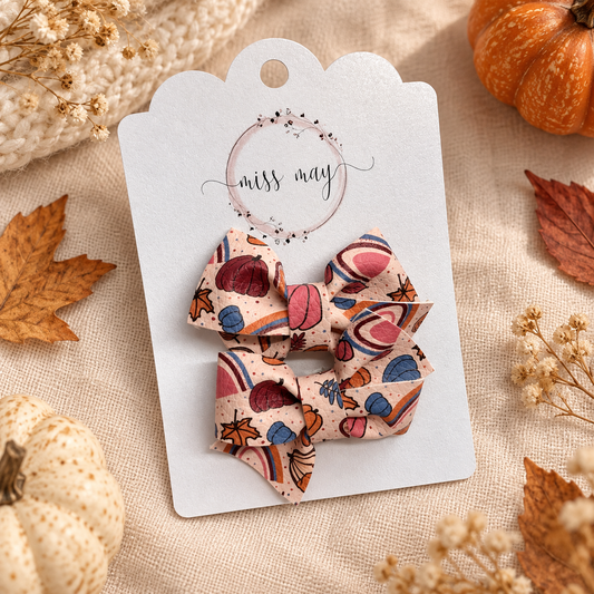 Pumpkin Floral Rainbow Pigtail Bows — Limited Edition Pair