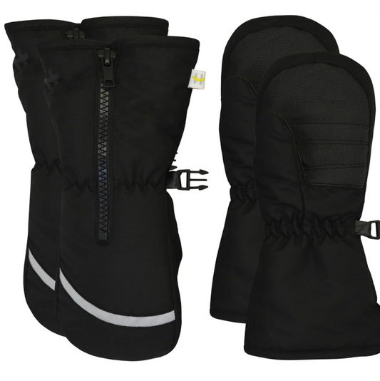 Hot Paws Kids Mitten Bundle 2x Pairs - Insulated Toddler Mittens Ages 2-3 with Long Cuff and Zipper for Winter, Ski and Snow