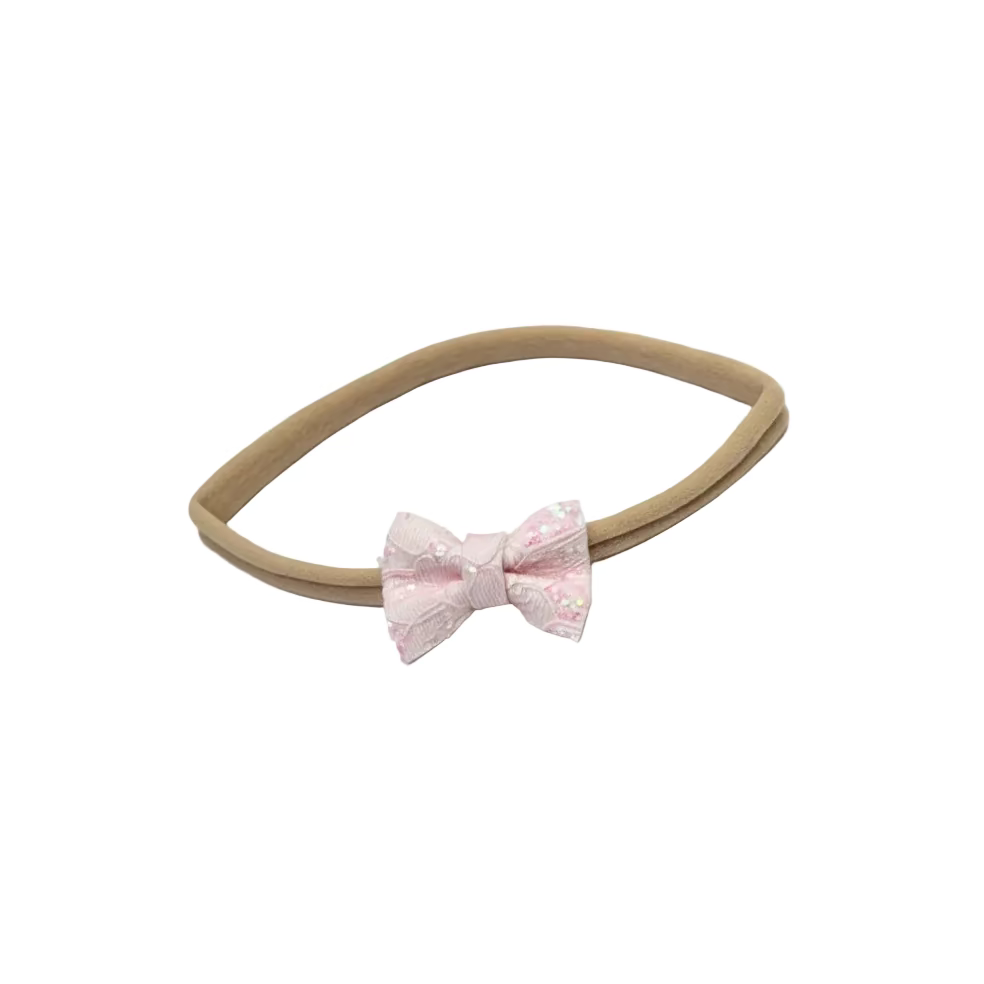 light pink lace baby bow headband soft nylon band