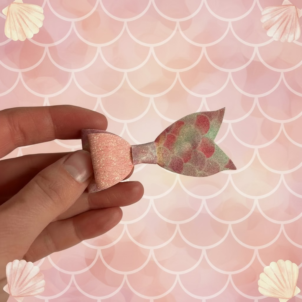 pink mermaid tail faux leather hair bow clip glitter girls hair accessory