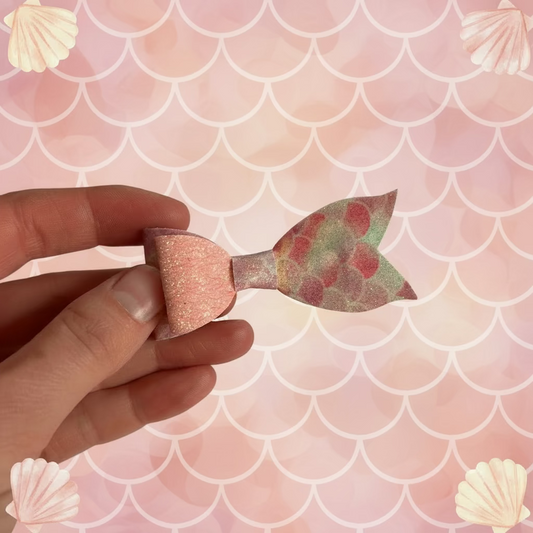 pink mermaid tail faux leather hair bow clip glitter girls hair accessory