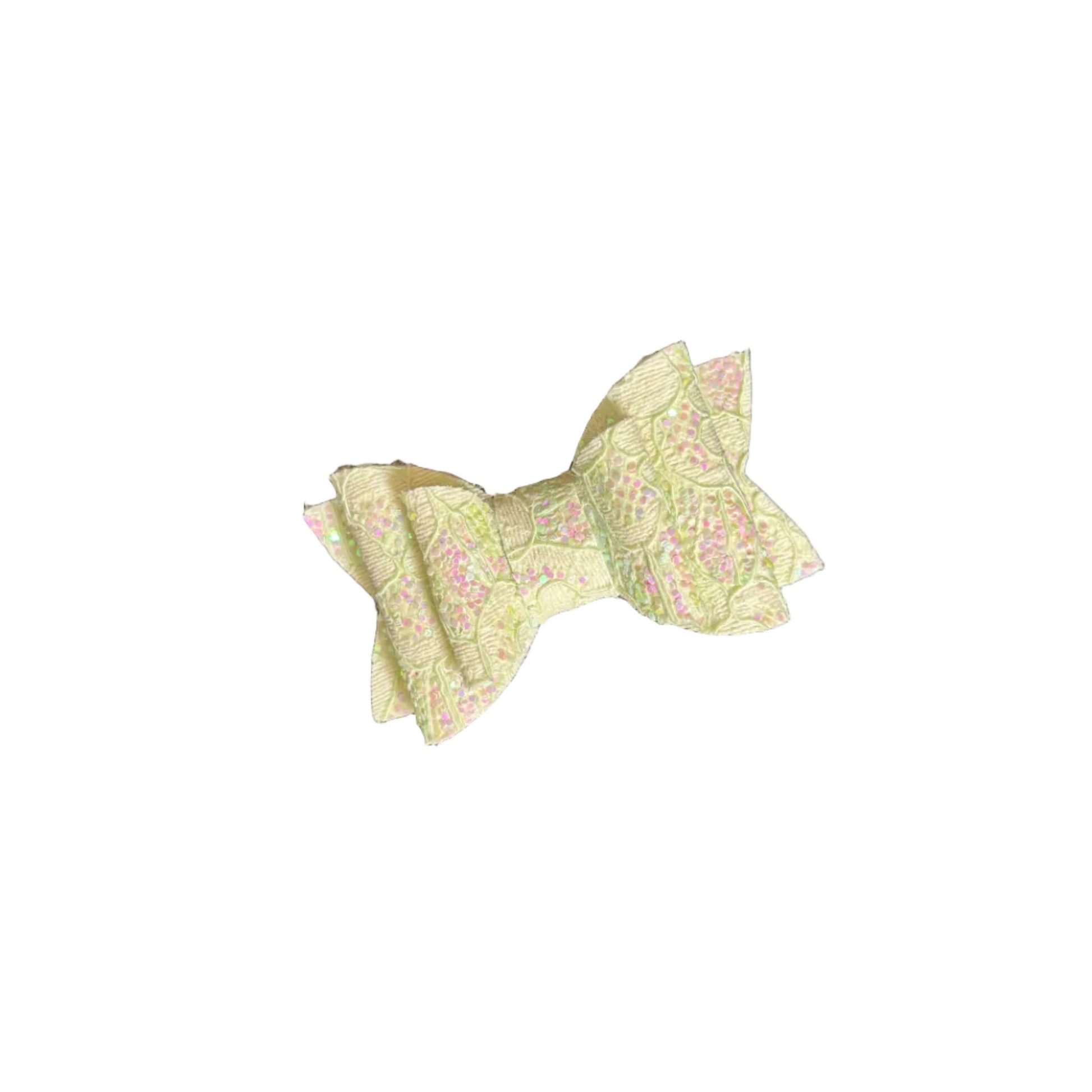 Close up detail of glitter lace faux leather bow texture