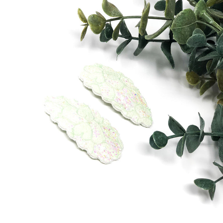 Green lace hair accessory clips set of 2