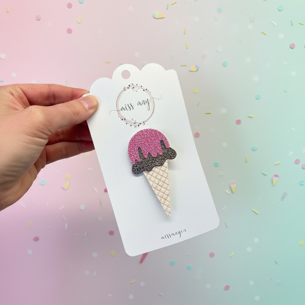 Ice cream cone bow hair clip in chocolate  style for baby and toddler girls