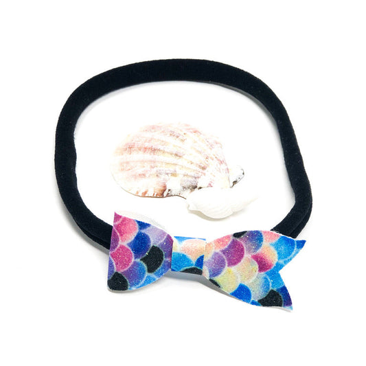 mermaid scale nylon headband faux leather bow baby headband soft stretchy girls hair accessory