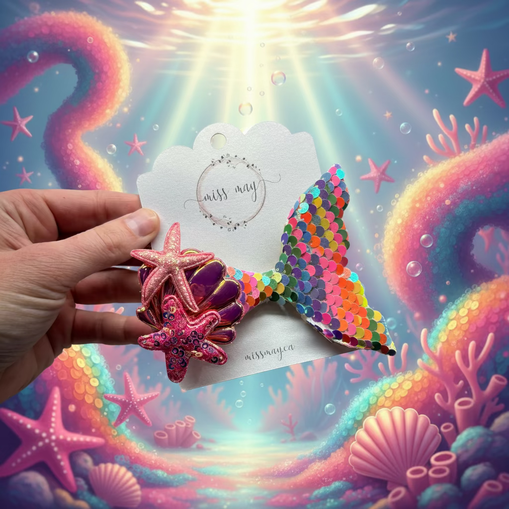 mermaid tail sequin hair bow clip for girls sparkly ocean themed hair accessory