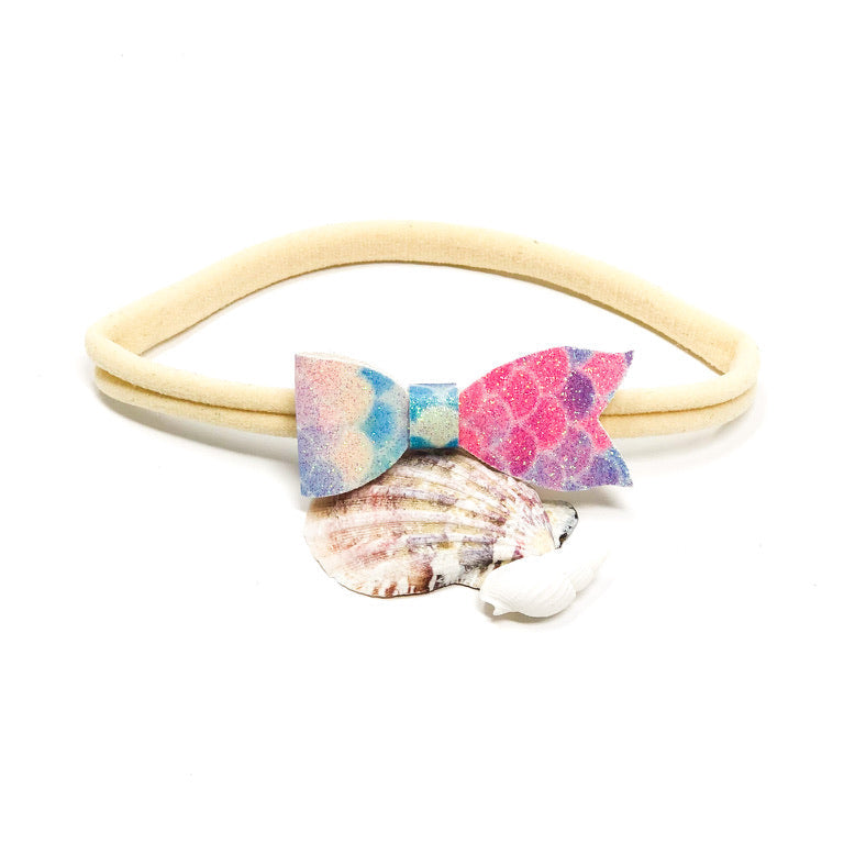 mermaid scale nylon headband faux leather bow baby headband soft stretchy girls hair accessory