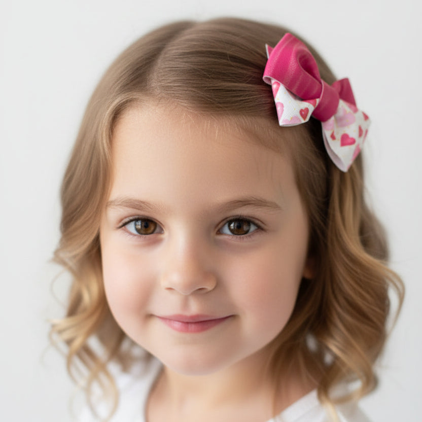 Pink and white heart design handmade hair bow accessory
