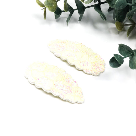 Yellow sparkly lace hair clips for toddlers