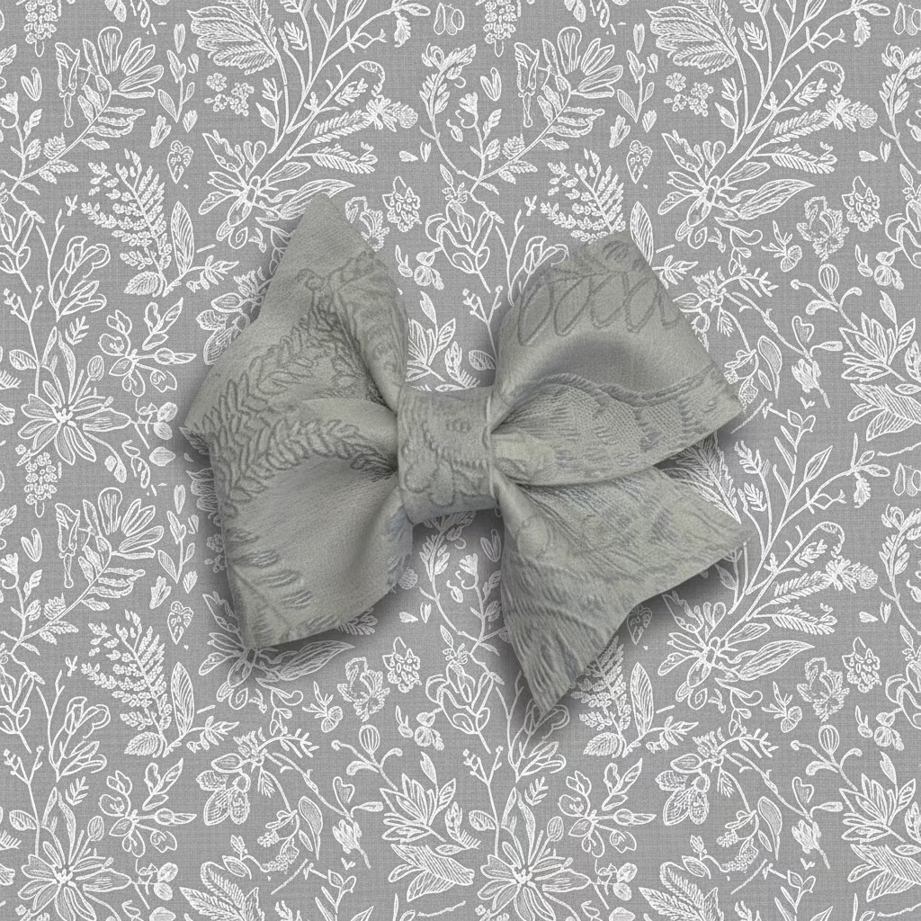 Soft grey embossed faux leather bow clip for girls, minimalist neutral toddler hair accessory