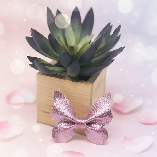 metallic lavender butterfly faux leather hair tie bow